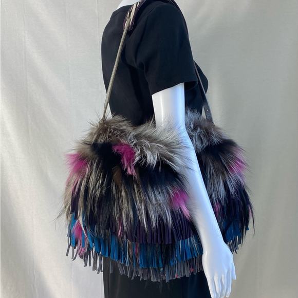 Multicolor Fur and Leather Women's Bag - Picture 14 of 16